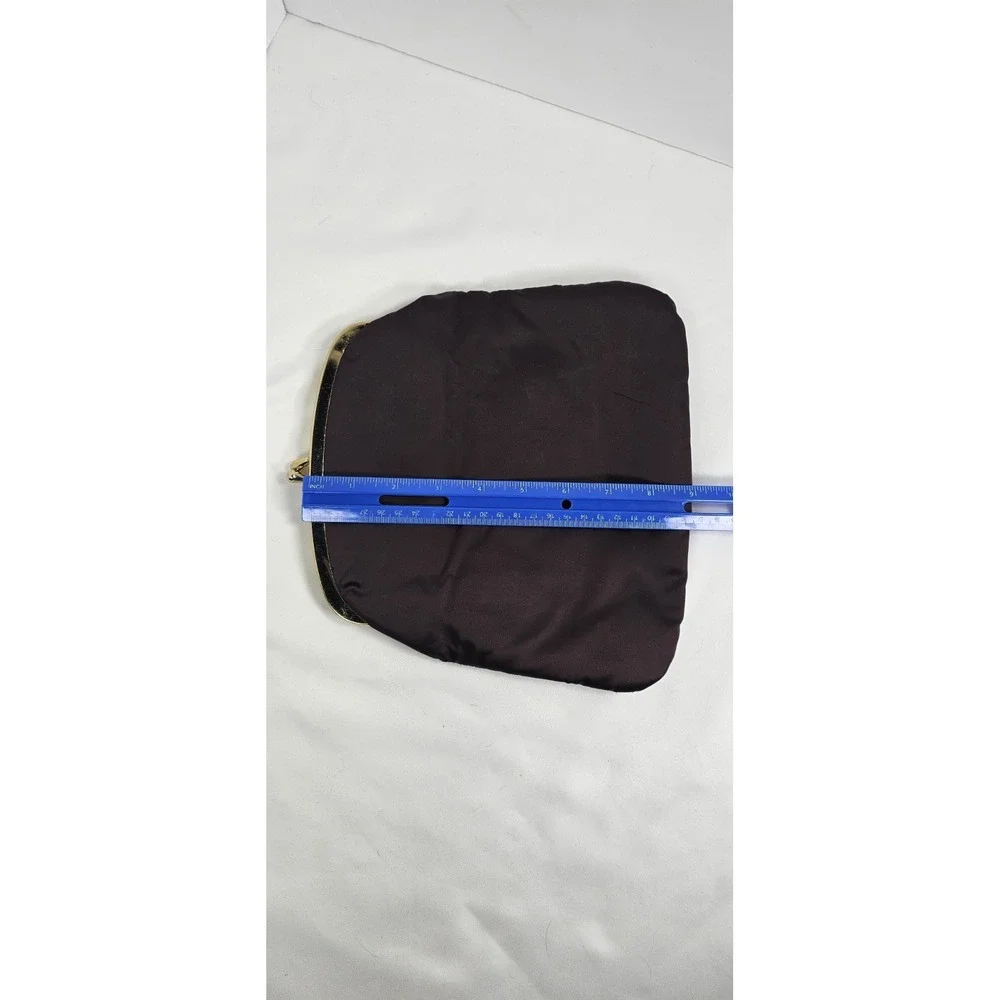 Vintage Satin Evening Clutch Purse Rhinestone Gold Frame Brown Formal Bag‎